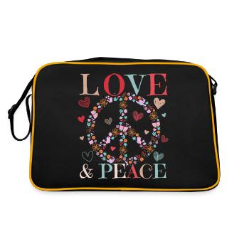 Frieden Und Liebe, Hippie -Stil - Retro Tasche - Schwarz/Gold - Hinten