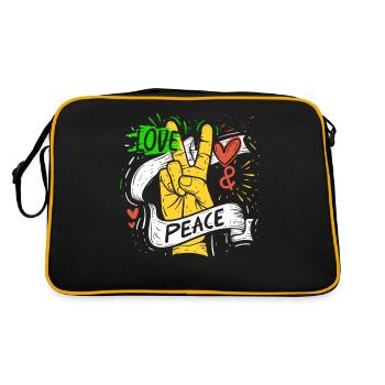 Frieden Und Liebe, Hippie -Stil - Retro Tasche - Schwarz/Gold - Hinten