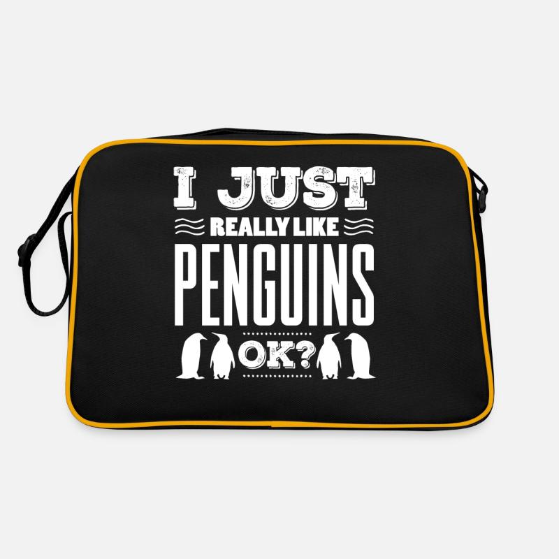 Ich Mag Einfach Pinguine, Ok? Pinguin - Retro Tasche - Schwarz/Gold