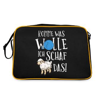 Schaf, Hirte, Schafhirte, Schafzucht - Retro Tasche - Schwarz/Gold - Hinten