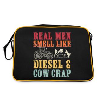 Real men smell like diesel and cow crap, funny - Retro Bag - black/gold - Back