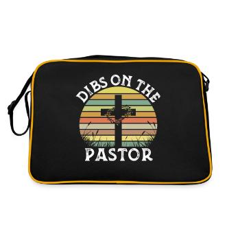 Retro Groovy Dibs On Der Pastor, lustige Pastoren - Retro Tasche - Schwarz/Gold - Hinten