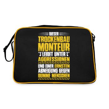 Trockenbaumonteur Trockenbau Drywaller - Retro Tasche - Schwarz/Gold - Hinten
