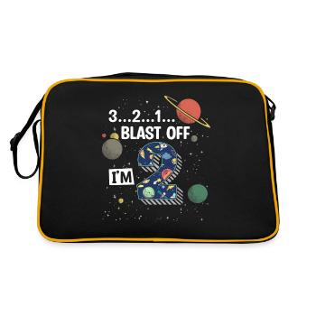 Blast Off Ich Bin2 Jahre Alt, 2. Geburtstag - Retro Tasche - Schwarz/Gold - Hinten