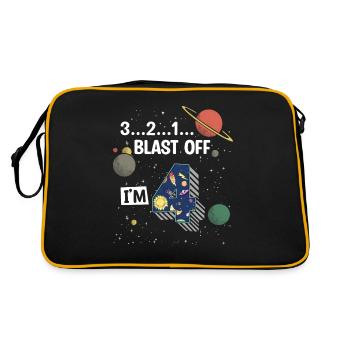 Blast Off Ich Bin 4 Jahre Alt, 4. Geburtstag - Retro Tasche - Schwarz/Gold - Hinten