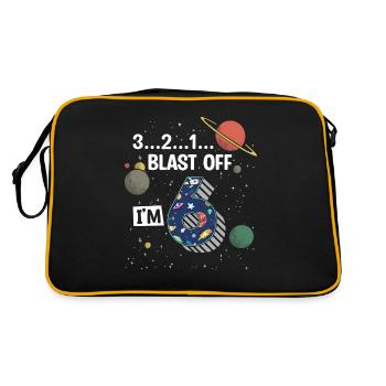 Blast Off Ich Bin 6 Jahre Alt, 6. Geburtstag - Retro Tasche - Schwarz/Gold - Hinten