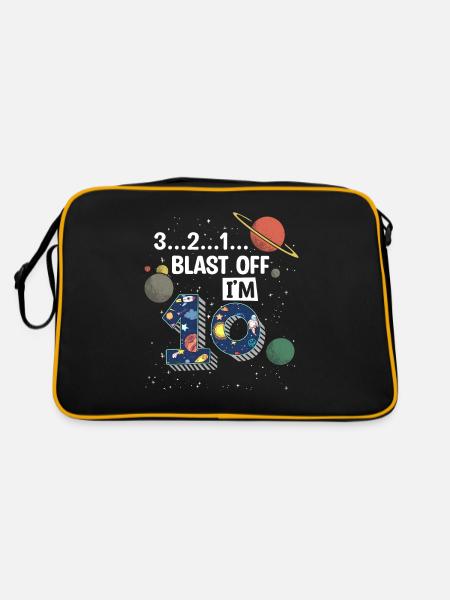 Blast Off Ich Bin 10 Jahre Alt, 10. Geburtstag - Retro Tasche - Schwarz/Gold - Hinten