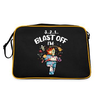 Blast Off Ich Bin 7 Jahre Alt, 7. Geburtstag - Retro Tasche - Schwarz/Gold - Hinten