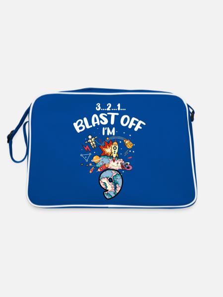 Blast Off I am 9 years old, 9th birthday - Retro Bag - blue/white - Back