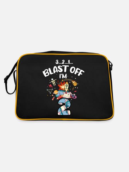 Blast Off Ich Bin2 Jahre Alt, 2. Geburtstag - Retro Tasche - Schwarz/Gold - Hinten