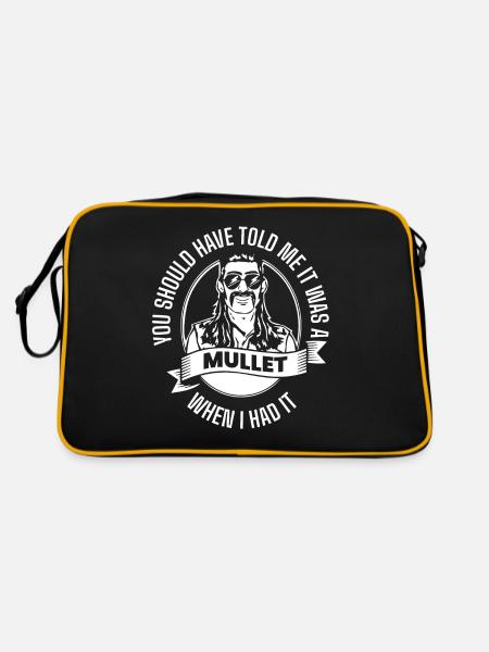 Vokuhila, Vokuhila-Frisur, Frisur, - Retro Tasche - Schwarz/Gold - Hinten