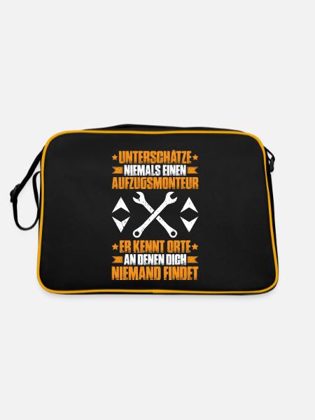 Aufzugsmonteur Aufzugsmechaniker Elevator Mechanic - Retro Tasche - Schwarz/Gold - Hinten