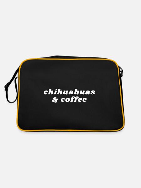 Chihuahuas Und Kaffee - Koffein - Retro Tasche - Schwarz/Gold - Hinten