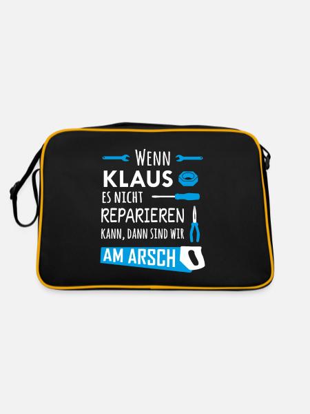 Lustiger Heimwerker und Handwerker Spruch Klaus - Retro Tasche - Schwarz/Gold - Hinten