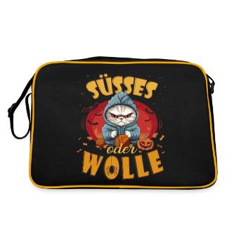 Süsses oder WOLLE - Wortspiel Halloween - Retro Tasche - Schwarz/Gold - Hinten