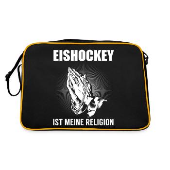 Eishockey - meine Religion - Retro Tasche - Schwarz/Gold - Hinten