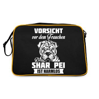 Vorsicht - Shar Pei - Retro Tasche - Schwarz/Gold - Hinten