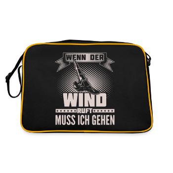 Windsurfen - Wind ruft - Ich muss gehen - Retro Tasche - Schwarz/Gold - Hinten