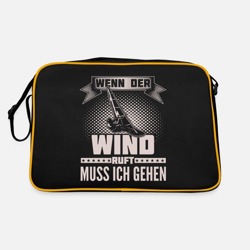 Windsurfen - Wind ruft - Ich muss gehen - Retro Tasche - Schwarz/Gold