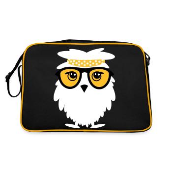 Weise Eule - Retro Tasche - Schwarz/Gold - Hinten