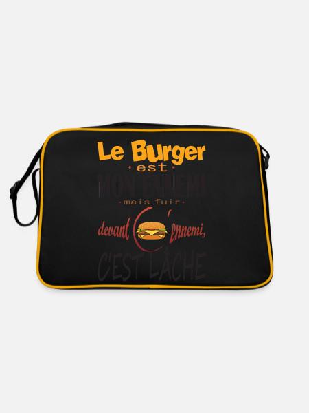 hamburger ennemi lache fuir humour manger citation - Sac Retro - noir/or