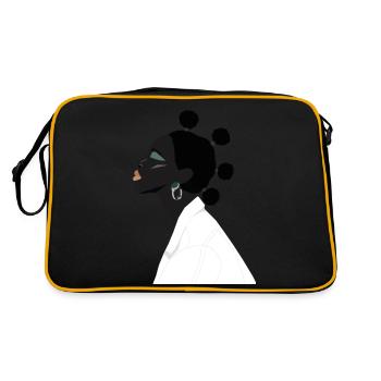 Fille noire avec des cheveux mignons et une veste blanche - Sac Retro - noir/or - Dos