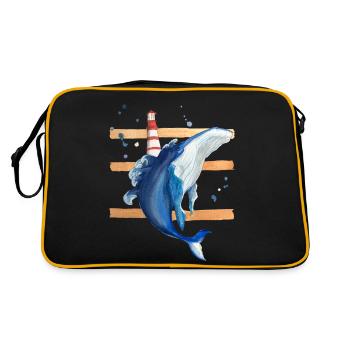 Wal am Leuchtturm - Retro Tasche - Schwarz/Gold - Hinten