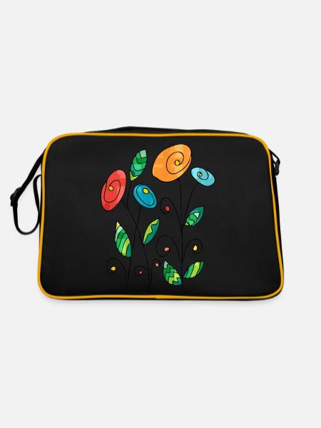 Blumen - Retro Tasche - Schwarz/Gold - Hinten