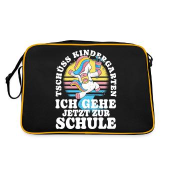 Einschulung Einhorn Tschüss Kindergarten - Retro Tasche - Schwarz/Gold - Hinten