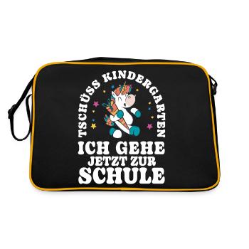 Einschulung Einhorn Tschüss Kindergarten - Retro Tasche - Schwarz/Gold - Hinten