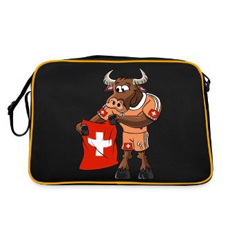 Schweizer Fan Stier - Retro Tasche - Schwarz/Gold - Hinten