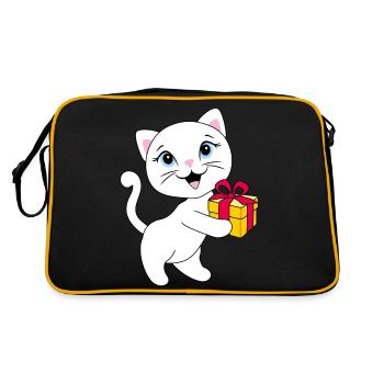 Cute white kitten with gift box - Retro Bag - black/gold - Back