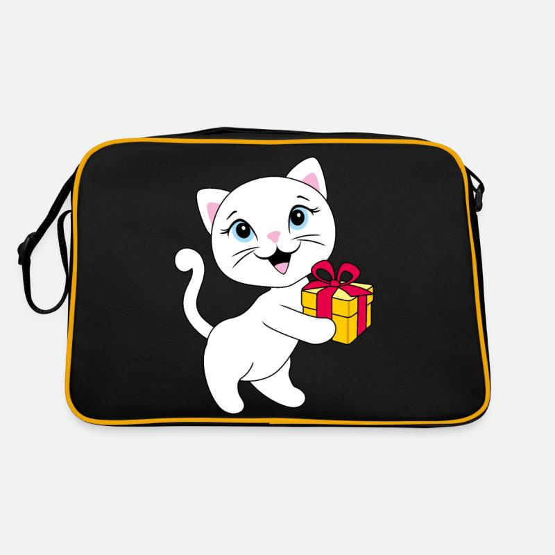 Chaton blanc mignon avec coffret cadeau Sac Retro