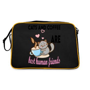 cats and coffee best human friends - Sac Retro - noir/or - Dos