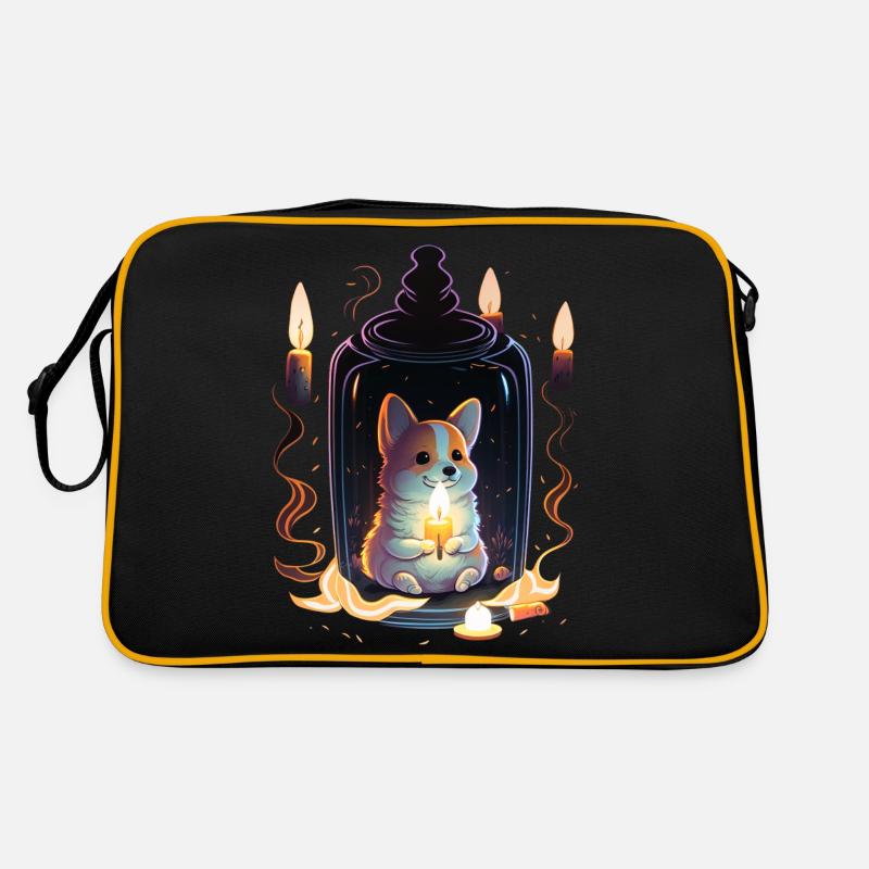 Corgi in a Bottle - Retro Tasche - Schwarz/Gold
