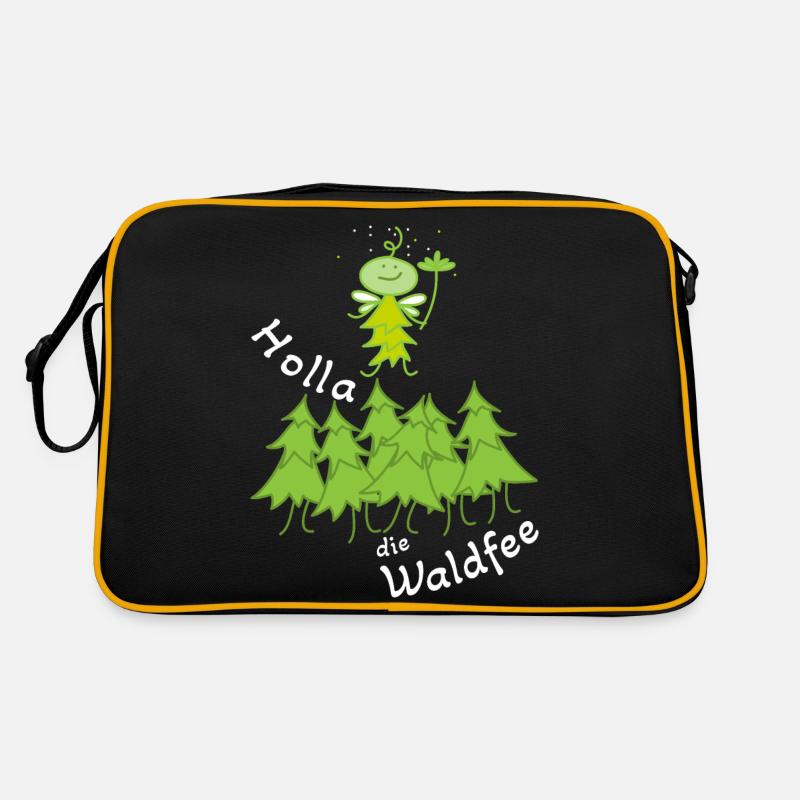Lustige Fee im Wald Waldfee - Retro Tasche - Schwarz/Gold
