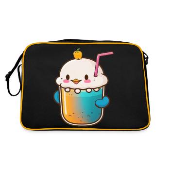 Kawaii Cute Happy Colorful Duck Bubble Tea - Retro Bag - black/gold - Back