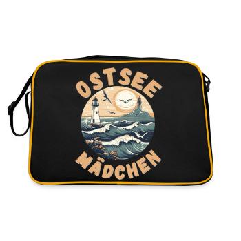 Ostsee Mädchen tolle Frauen Shirts Ostseeurlaub - Retro Tasche - Schwarz/Gold - Hinten