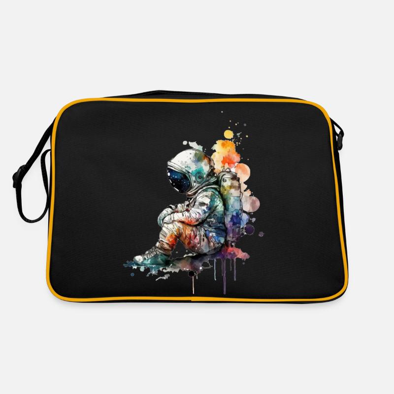Astronaut Wasserfarben - Retro Tasche - Schwarz/Gold
