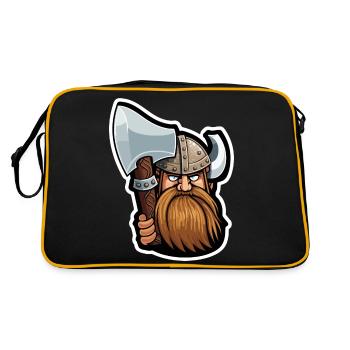 Olaf, der Kühne: Cartoon-Wikinger Olaf - Retro Tasche - Schwarz/Gold - Hinten