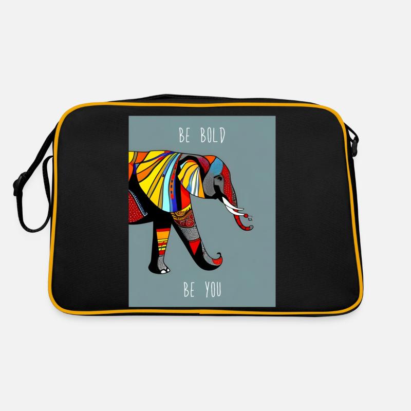 Abstrakter Elefant: Einzigartig und Farbenfroh - Retro Tasche - Schwarz/Gold