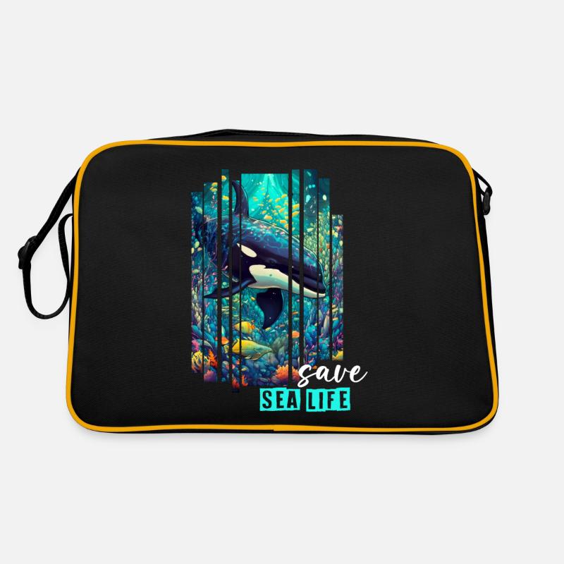 Rettet das Leben im Meer - Retro Tasche - Schwarz/Gold