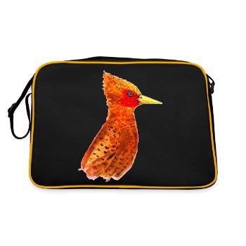 Oiseau rouge feu peint à la main - Sac Retro - noir/or - Dos