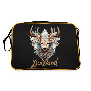 Hirsch Dorfkind und stolz drauf, Dorffest, Tracht - Retro Tasche - Schwarz/Gold - Hinten