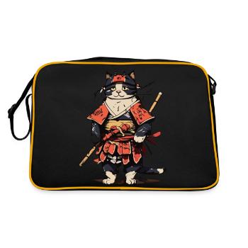 Katzen Samurai - Retro Tasche - Schwarz/Gold - Hinten