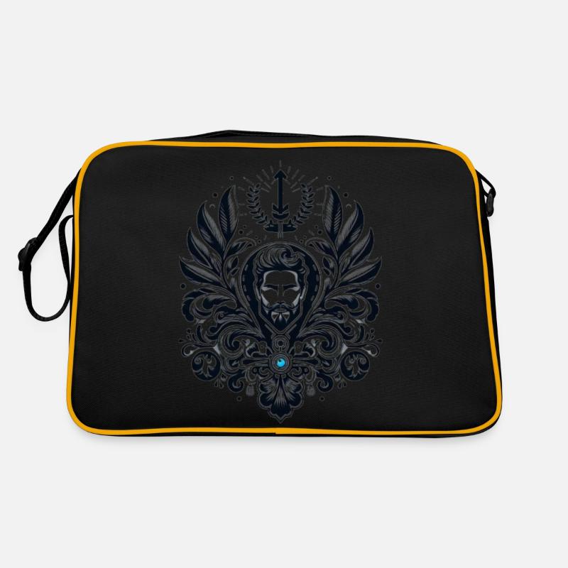 Black and White Shield Design with Blue Gem Retro Bag