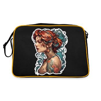 Frau / hübsch / Porträt / Tattoo / Model - Retro Tasche - Schwarz/Gold - Hinten