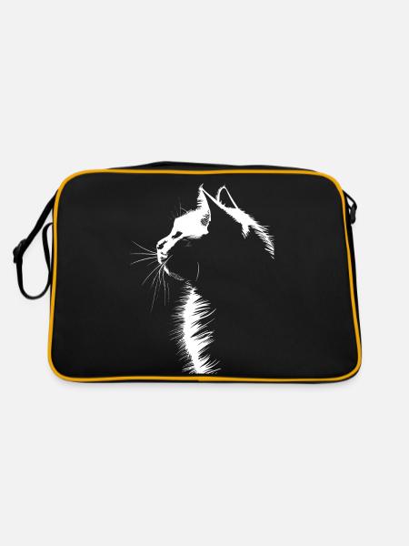 Cat, Cat Motif - Retro Bag - black/gold - Back