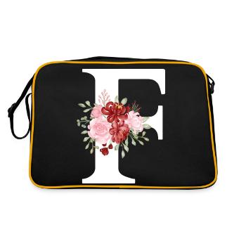 Roter Blumenbuchstabe F - Retro Tasche - Schwarz/Gold - Hinten