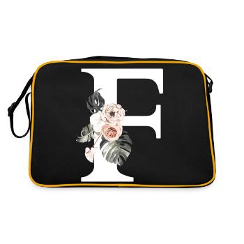 Tropischer Blumenbuchstabe f - Retro Tasche - Schwarz/Gold - Hinten